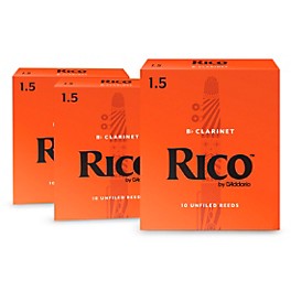 Rico Bb Clarinet Reeds, Box of 10, 3-Box Special 2 Rico Bb Clarinet Reeds, Box of 10, 3-Box Special 1.5