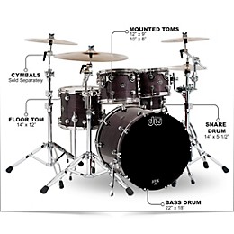 DW Performance Series 5-Piece Shell Pack With Chrome Hardware Ebony Stain Lacquer