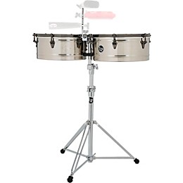 LP E-Class Timbale Set with Stand and Black Nickel Hardware 14 in./15 in. Chrome/Steel