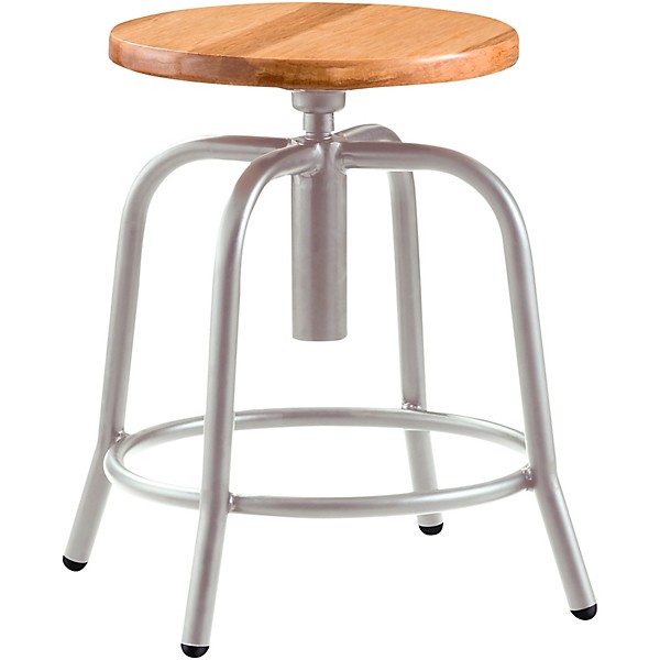 National Public Seating Height Adjustable Designer Stool 18" - 25" Wooden Seat and Grey Frame