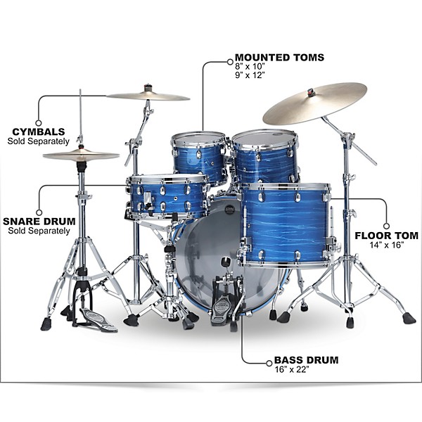 TAMA Starclassic Walnut/Birch 4-Piece Shell Pack With 22" Bass Drum Lacquer Ocean Blue Ripple