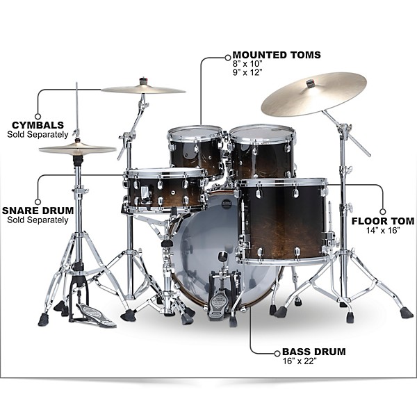 TAMA Starclassic Walnut/Birch 4-Piece Shell Pack With 22" Bass Drum Transparent Mocha Fade