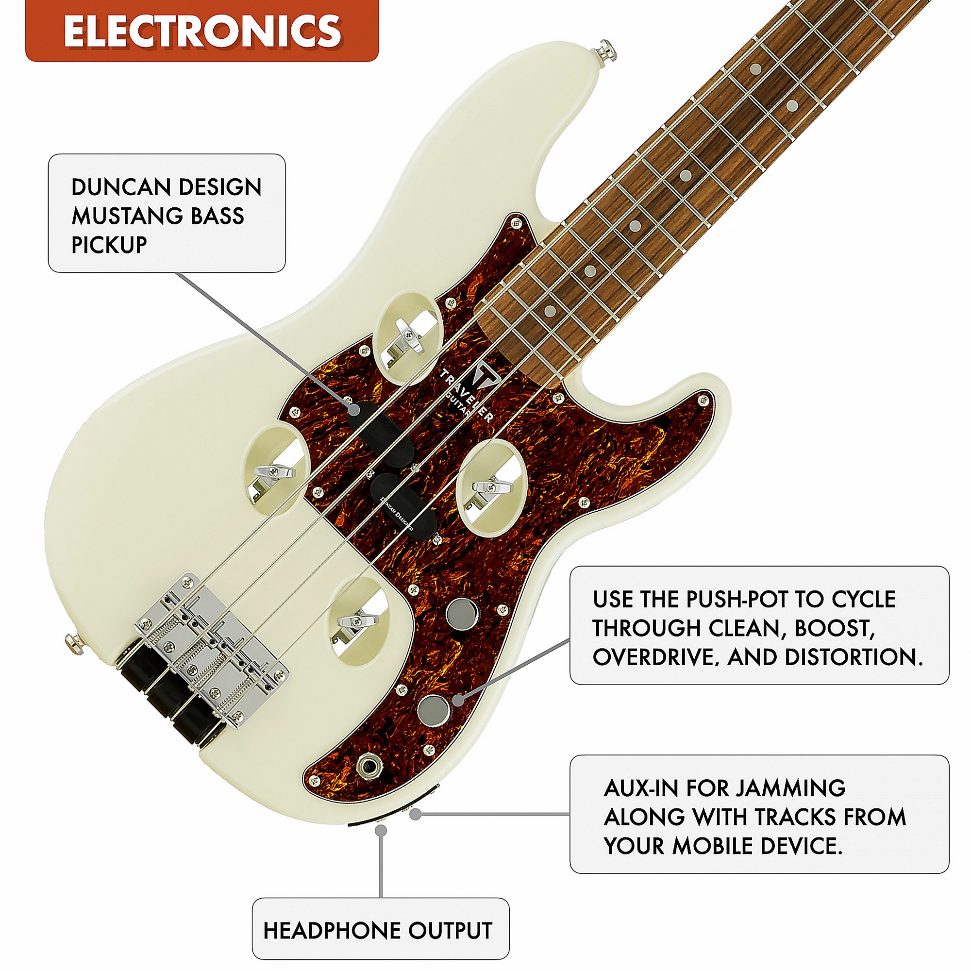 Traveler Guitar TB-4P Electric Travel Bass Pearl White | Guitar Center