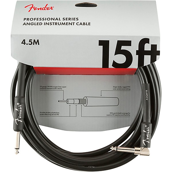 Fender Professional Series Straight to Angle Instrument Cable 15 ft. Black