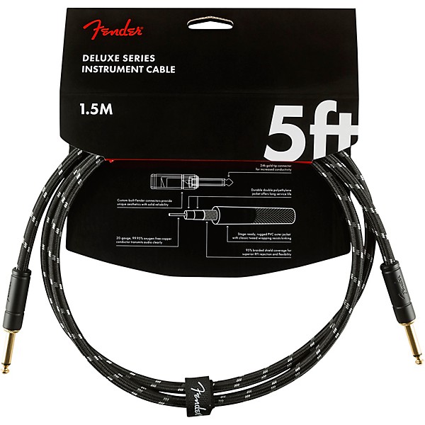 Fender Deluxe Series Straight to Straight Instrument Cable 5 ft. Black Tweed