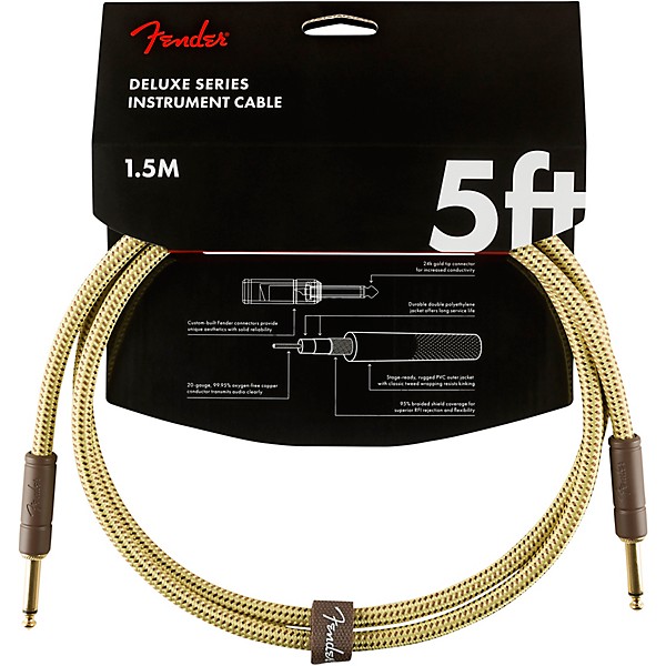 Fender Deluxe Series Straight to Straight Instrument Cable 5 ft. Yellow Tweed