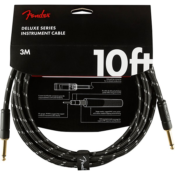 Fender Deluxe Series Straight to Straight Instrument Cable 10 ft. Black Tweed