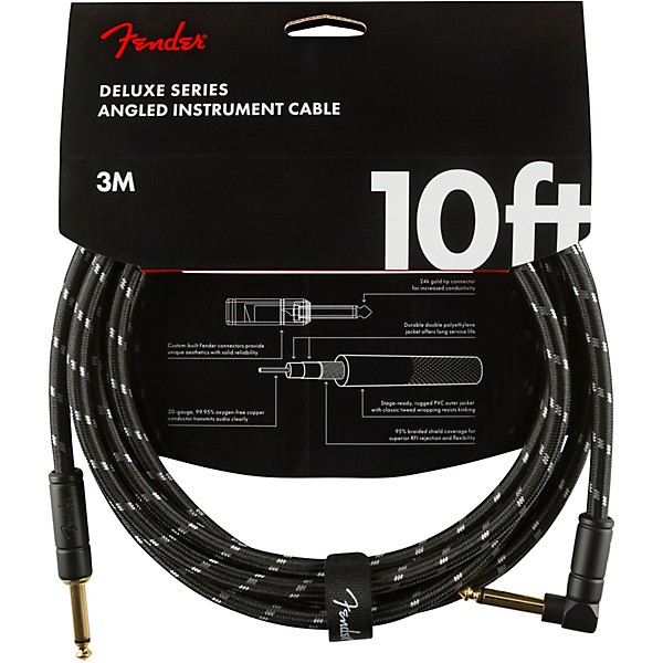 Fender Deluxe Series Straight to Angle Instrument Cable 10 ft. Black Tweed