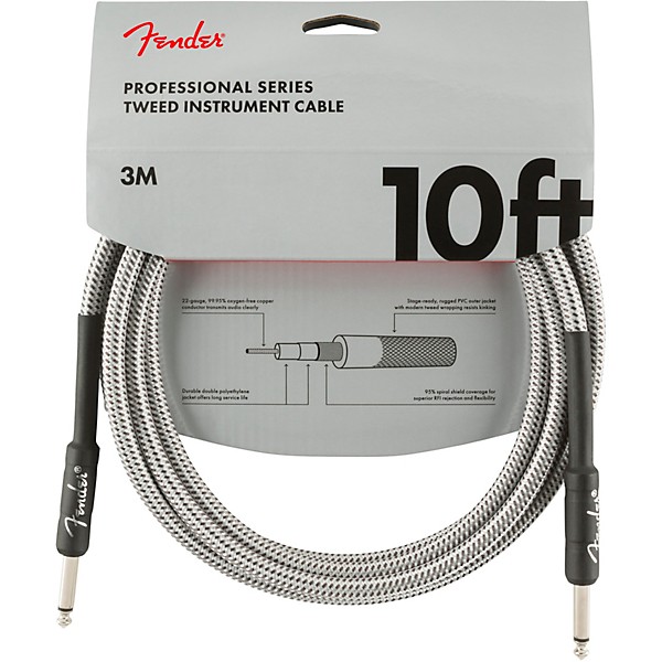 Fender Professional Series Straight to Straight Instrument Cable 10 ft. White Tweed