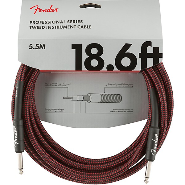 Fender Professional Series Straight to Straight Instrument Cable 18.6 ft. Red Tweed