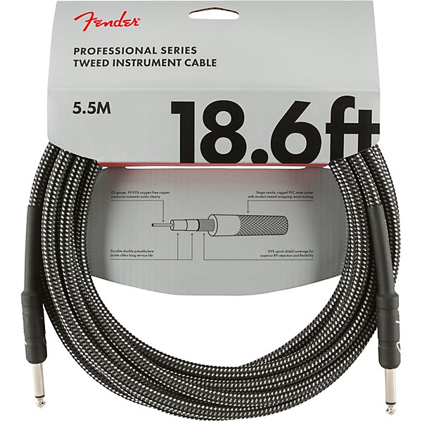 Fender Professional Series Straight to Straight Instrument Cable 18.6 ft. Gray Tweed