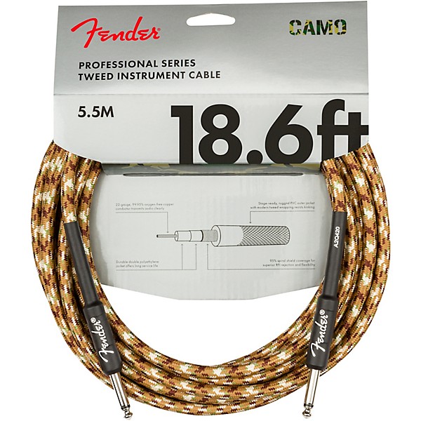 Clearance Fender Professional Series Straight to Straight Instrument Cable - 18.6 ft. Desert Camouflage