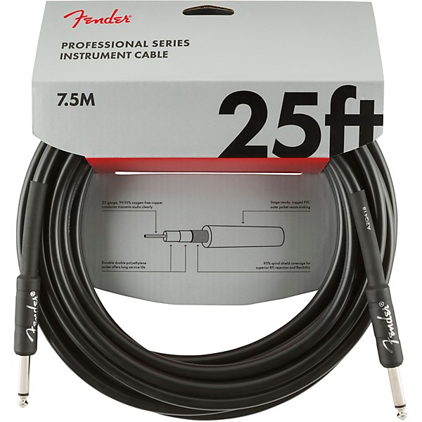 Fender Professional Series Straight to Straight Instrument Cable 25 ft. Black