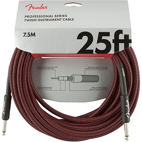 Fender Professional Series Straight to Straight Instrument Cable 25 ft. Red Tweed