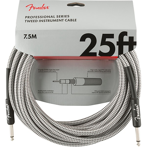 Fender Professional Series Straight to Straight Instrument Cable 25 ft. White Tweed