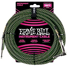 Ernie Ball 18' Straight to Angle Braided Instrum... Ernie Ball 18' Straight to Angle Braided Instrument Cable Black and Green