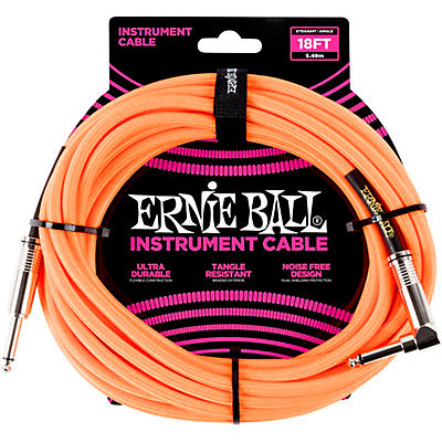 Ernie Ball 18' Straight To Angle Braided Instrument Cable  Neon Orange for sale