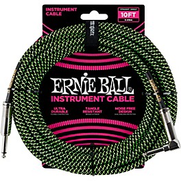 Ernie Ball 10' Straight to Angle Braided Instrum... Ernie Ball 10' Straight to Angle Braided Instrument Cable Black and Green