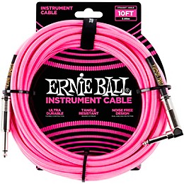 Ernie Ball 10' Straight to Angle Braided Instrument Cable Neon Pink