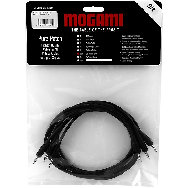 Mogami Pure Patch Modular Synth VC Cables - 3 Pack 3 ft.