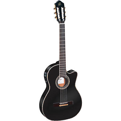 Ortega Family Series Pro Rce145bk Thinline Acoustic-Electric Nylon Guitar Gloss Black for sale
