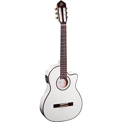 Ortega Family Series Pro Rce145wh Thinline Acoustic Electric Nylon Guitar White for sale