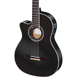 Ortega Family Series Pro RCE145LBK Thinline Acoustic-Electric Left-Handed Nylon Guitar Gloss Black