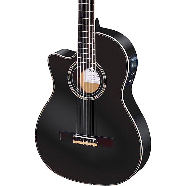Open Box Ortega Family Series Pro RCE145LBK Thinline Acoustic-Electric Left-Handed Nylon Guitar Level 2 Gloss Black 190839...