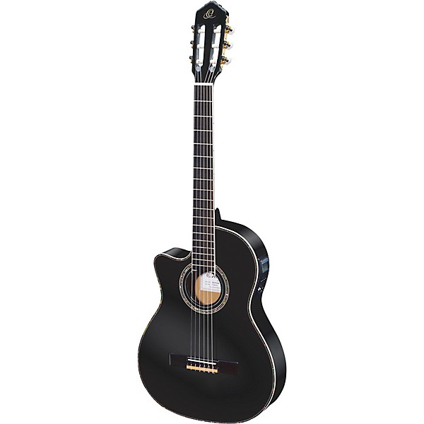 Ortega Family Series Pro RCE145LBK Thinline Acoustic-Electric Left-Handed Nylon Guitar Gloss Black