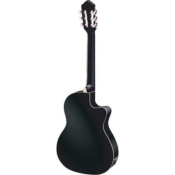 Ortega Family Series Pro RCE145LBK Thinline Acoustic-Electric Left-Handed Nylon Guitar Gloss Black