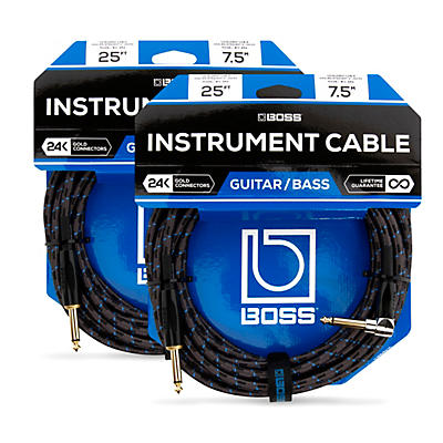 Boss Bic-25A Angled To Straight Instrument Cable, 25' 2-Pack for sale