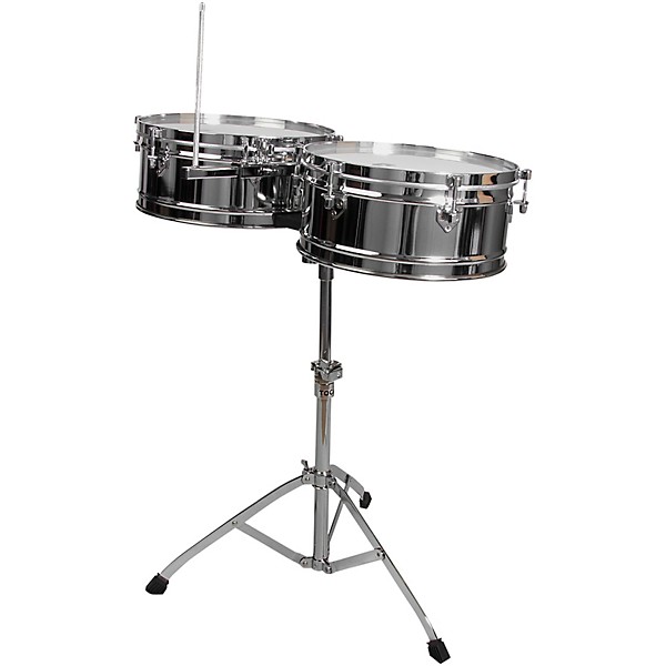 Toca Elite Series Steel Timbales 14" and 15" Chrome Drums with Stand 14 in./15 in. Chrome