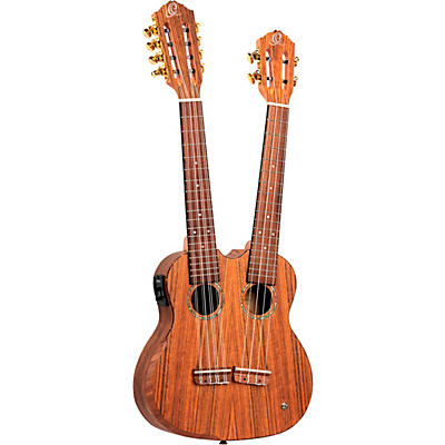 Ortega Hydra Double Neck 4-String & 8-String Tenor Acoustic-Electric Ukulele Satin Natural for sale