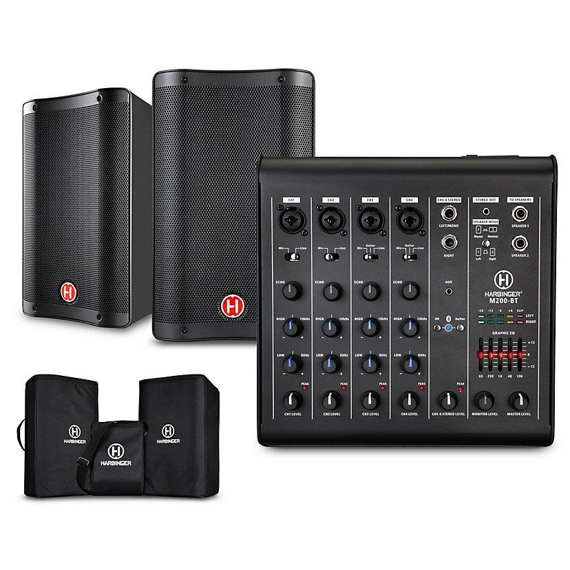 Harbinger M200-BT Portable PA With Bluetooth, 10" Mains and Custom Carry Bags