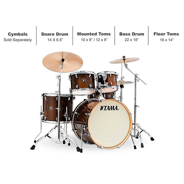 TAMA Superstar Classic Exotix 5-Piece Shell Pack With 22" Bass Drum Gloss Java Lacebark Pine