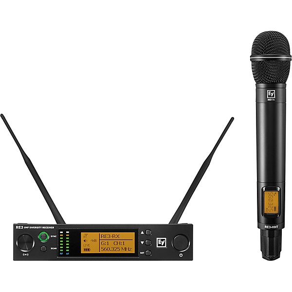 Electro-Voice RE3 Wireless Handheld Set With ND76 Dynamic Cardioid Vocal Microphone Head 653-663MHz 560-596 MHz