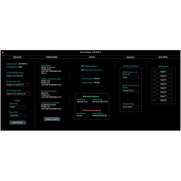 Apogee Symphony I/O MKII Dante Chassis with 16 Analog In + 16 Analog Out+8 Analog In + 8 Analog Out (Both slots populated)