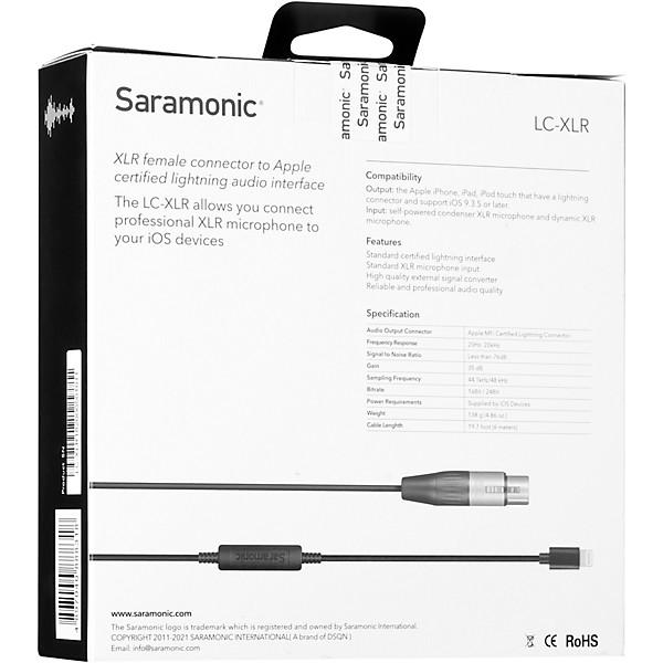 Open Box Saramonic LC-XLR Cable Interface with XLR-F to Apple Lightning Level 1