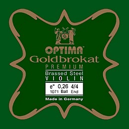 Optima Goldbrokat Premium Series Brassed Steel Violin E String 4/4 Size, Light Steel, 26 guage ball end