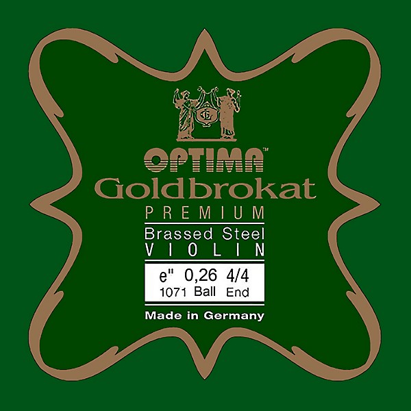 Optima Goldbrokat Premium Series Brassed Steel Violin E String 4/4 Size, Light Steel, 26 guage ball end