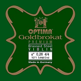 Optima Goldbrokat Premium Series Brassed Steel Violin E String 4/4 Size, Light Steel, 26 guage loop end