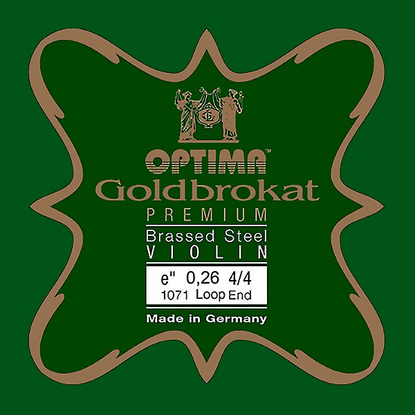 Optima Goldbrokat Premium Series Brassed Steel Violin E String 4/4 Size, Light Steel, 26 guage loop end