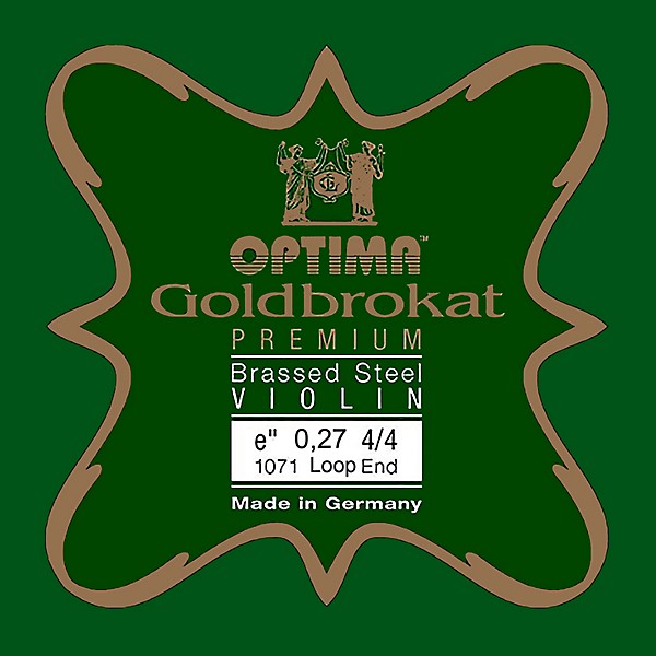 Optima Goldbrokat Premium Series Brassed Steel Violin E String 4/4 Size, Medium Steel, 27 guage loop end