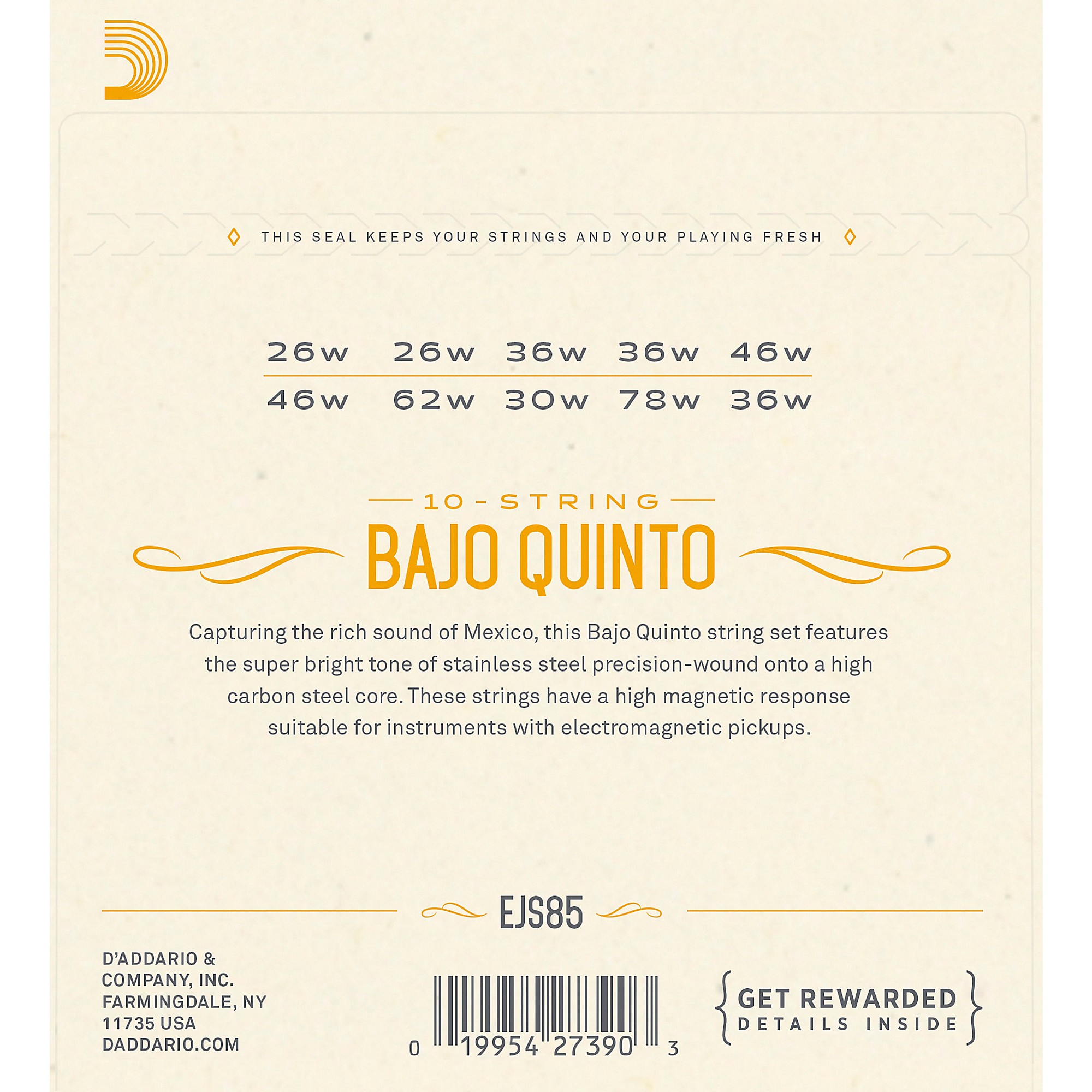 D'Addario EJS85 Stainless Steel Bajo Quinto String Set