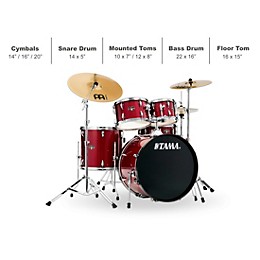 TAMA Imperialstar 5-Piece Complete Drum Set With 22" Bass Drum and MEINL HCS Cymbals Candy Apple Mist