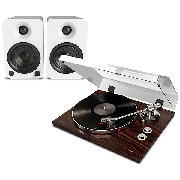 ION Pro BT500 Record Player Package with Kanto YU4 Powered Speakers Matte White
