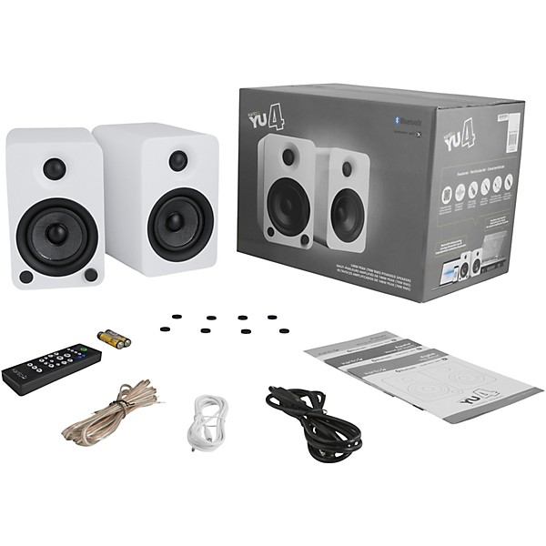 ION Pro BT500 Record Player Package with Kanto YU4 Powered Speakers Matte White