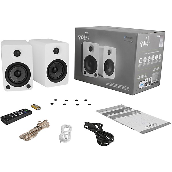 ION Pro BT500 Record Player Package with Kanto YU4 Powered Speakers Gloss White