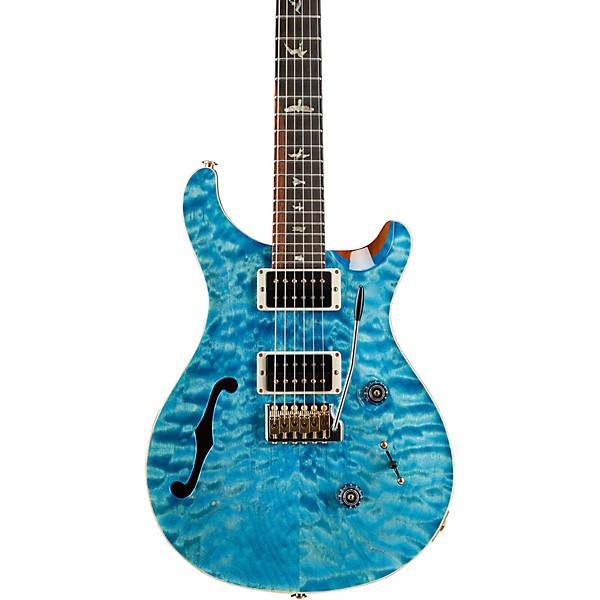 PRS Wood Library Custom 24 Semi-Hollow 10 Top Quilt with Pattern Thin Torrified Maple Neck Electric Guitar Aquabluex Purpl...