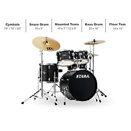 TAMA Imperialstar 5-Piece Complete Drum Set With MEINL HCS cymbals and 20" Bass Drum Black Oak Wrap